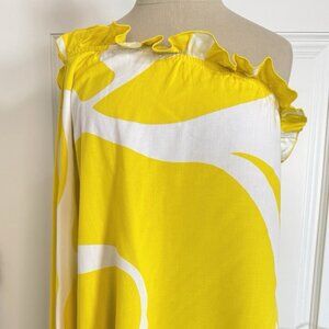 Escapada Womens One Shoulder Tunic Top S Yellow White Swirl Coastal Beach Resort